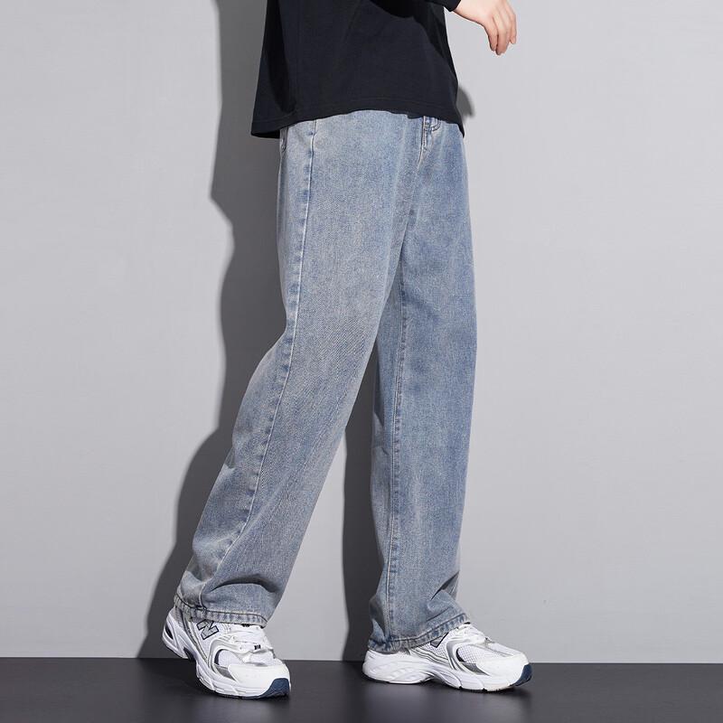 Paul Frank Men's Loose Fit Washed Distressed Denim Curved Blade Pants