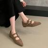 French Vintage Studded Single Shoes New Belt Buckle Pointed Toe Shallow Mouth Mary Jane Flat Single Shoes