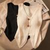 Летний женский модный однотонный шикарный вязаный топ-майка без рукавов с пуговицами и V-образным вырезом
