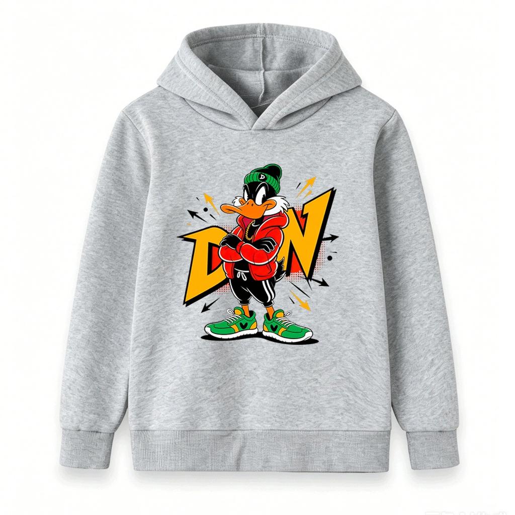 Kids Boys Girls Pullover Hoodie, Cartoon Cool Duck Printed Casual Soft Long Sleeve Hooded Sweatshirt for Daily Wear