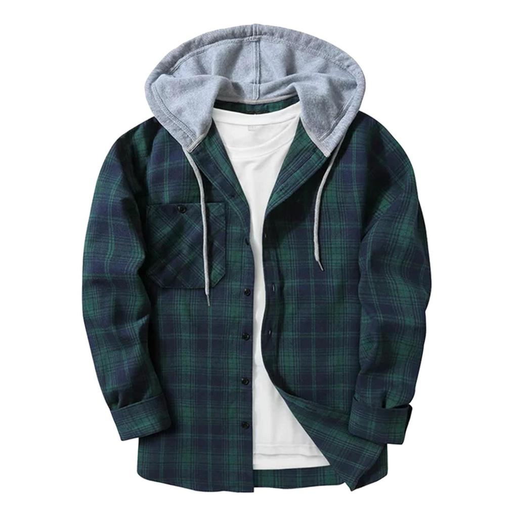 Herren-Sweatshirt mit kariertem Hemd und Kapuze, Knopf-Sweatshirt, lässiges Mode-Sweatshirt für Herren