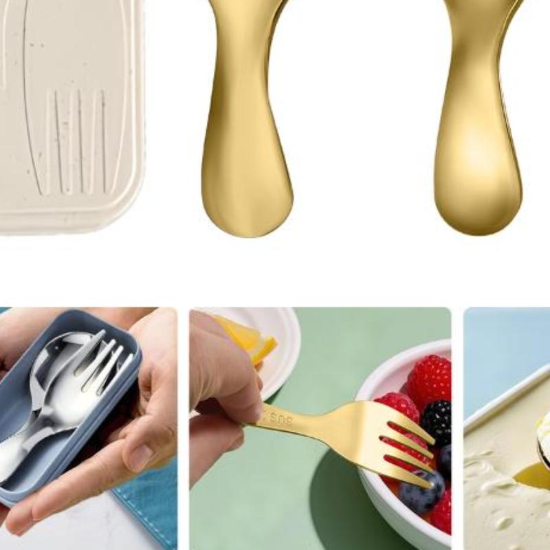 Stainless Steel Tableware Set Spoon Fork 2Pc Portable With Box Outdoor Camping Cutlery Lunch Hiking Camp Cooking Travel Flatware