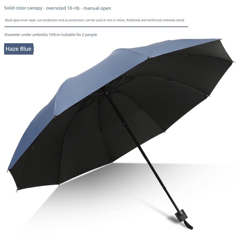 Large Thickened Windproof Reinforced Umbrella for Heavy Rain with Logo, Foldable Dual-Use Black Coating for Sun Protection and Uv Protection