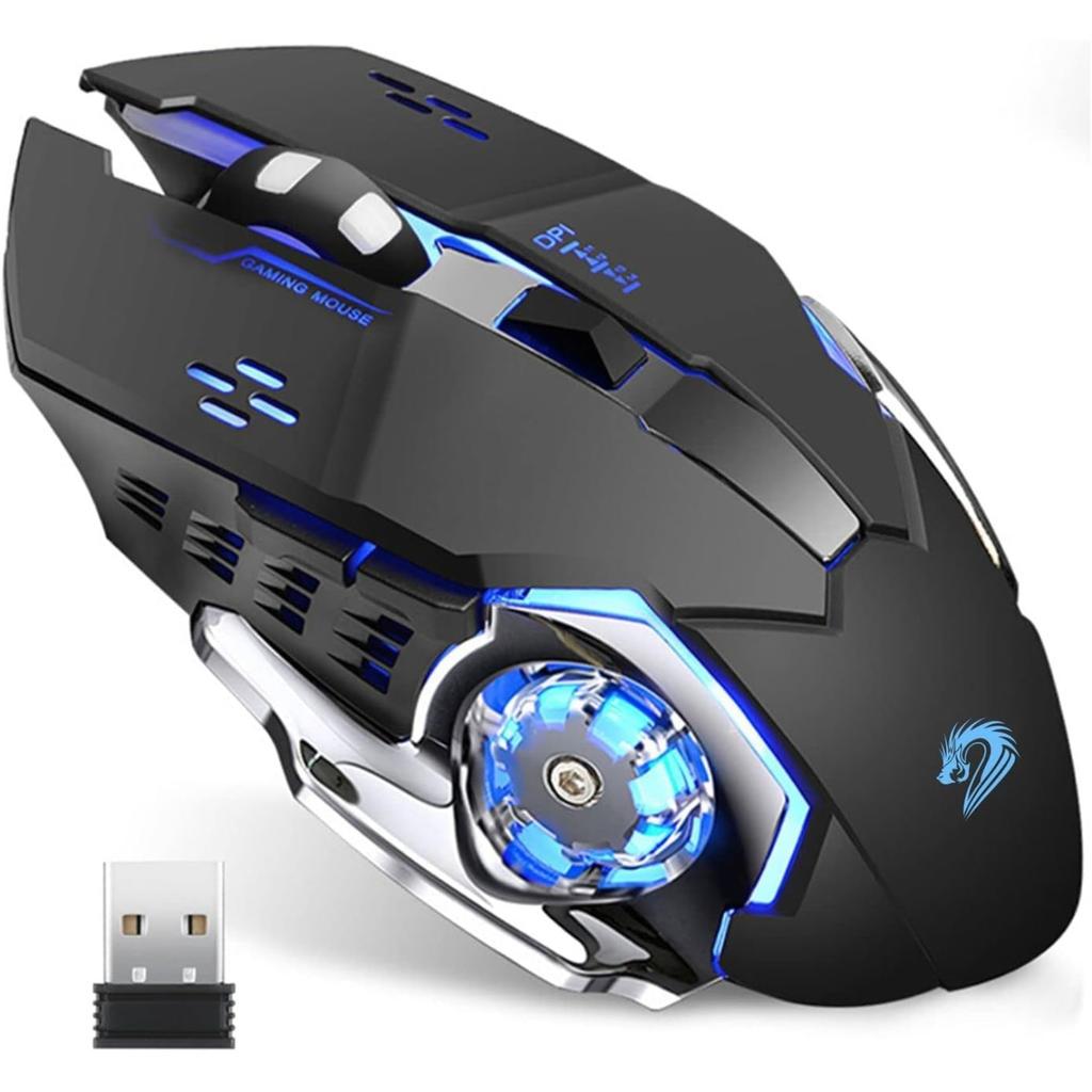 Wireless Rechargeable Gaming Mouse, 2.4G USB LED Optical Wireless Silent Mouse, Automatic Sleep, Ergonomic Handle, 3 Adjustable DPI for Mac/PC/Laptop