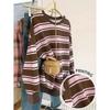 Womens Casual Striped Print Hoodie-Free Sweatshirt Loose Fit Round Neck Long Sleeve Top 2025