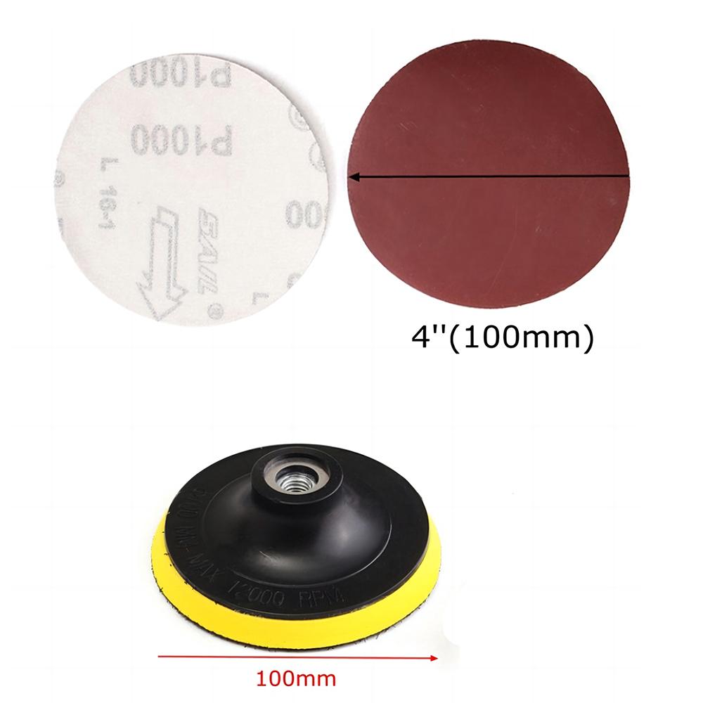 4 Inch Sanding Disc 100mm Hook & Loop Sand Paper 1000 Grit Backing Pad M10 M14 Drill Adaptor 12 PCS Set Polishing Abrasive Tools