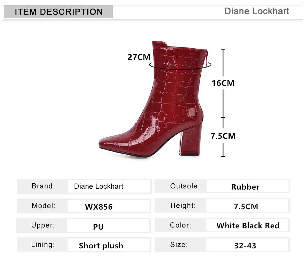 New Women Ankle Boots Female Zip Autumn Winter Pu Leather Square Toe Ladies Chelsea Boats High Heels Booties White Red Black