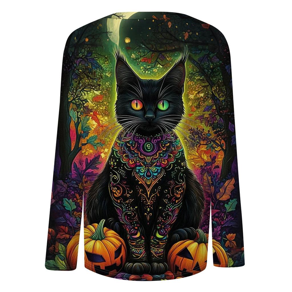 Women's Halloween Printed Round-neck Loose Long-sleeved Top