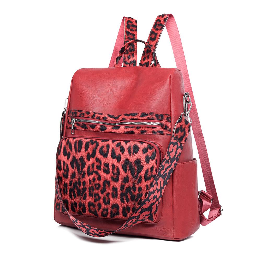 Sac à dos rétro pour femme, grande capacité, imprimé léopard bicolore