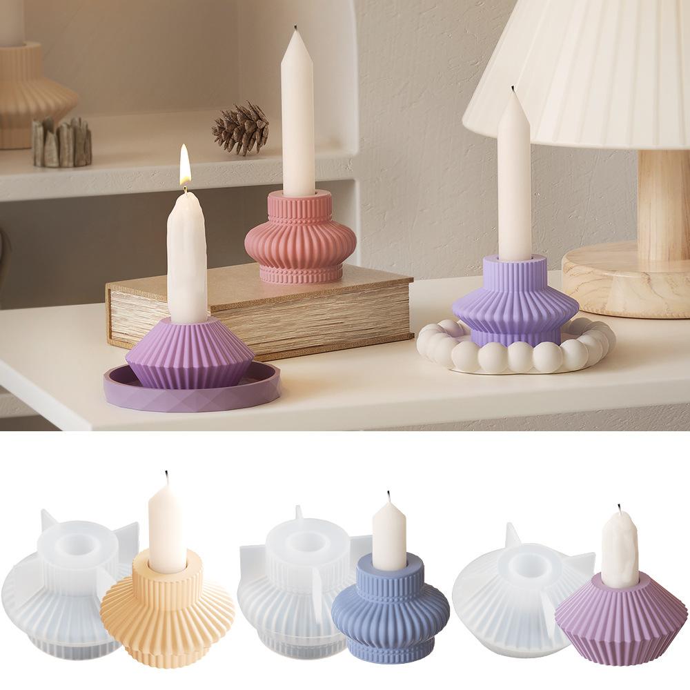 Geometry Stripe Candlestick Silicone Mold DIY Round Lantern Candle Holder Ornaments Molds Plaster Resin Crafts Making Home Decor