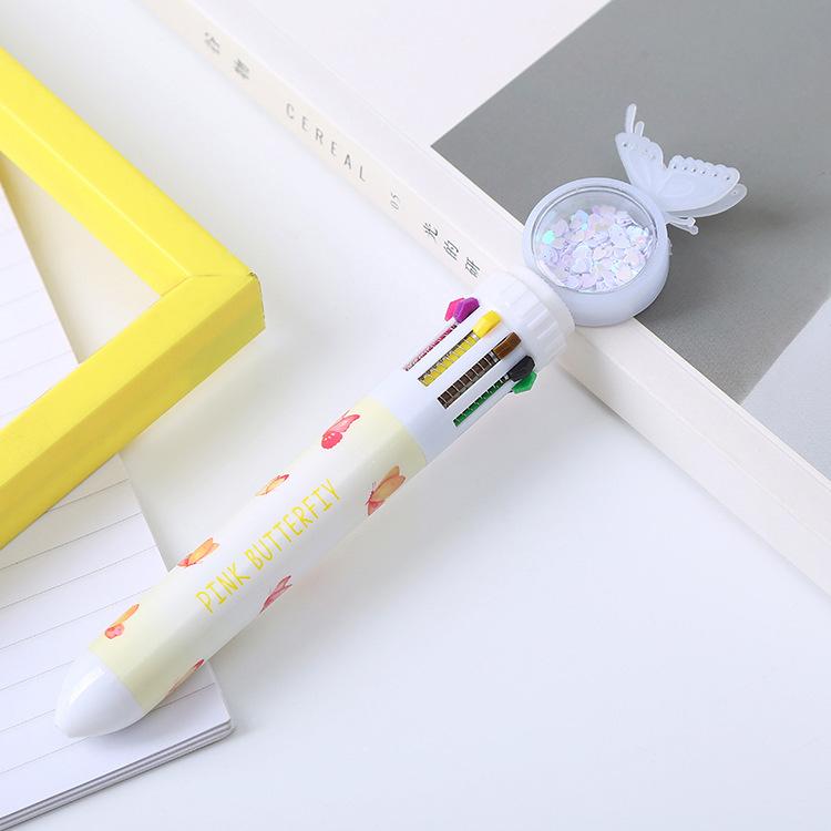 Sequin Butterfly 10 Colors Ballpoint Pen, Multicolor Student Oil Pen, Ins Style Journal Pen