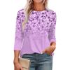 Women's Fashionable Round Neck Seven Quarter Sleeve Retro Floral Print Casual Basic Pleated T-shirt Top