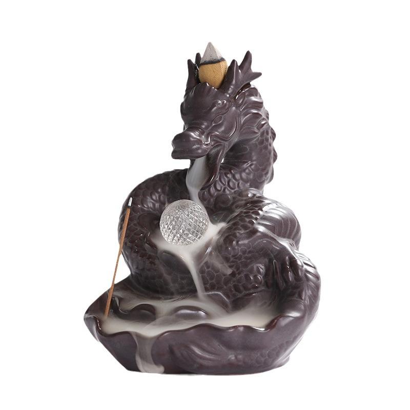 1pc Dragon Shaped Backflow Incense Burner with Sparkling LED Light for Meditation Mascot of the Year of the Loong -No Incense