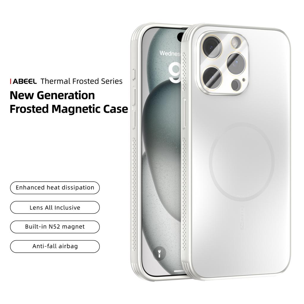 ABEEL For iPhone 15 Pro Max Case Compatible with MagSafe TPU PC Cooling Matte Phone Back Cover with Lens Film