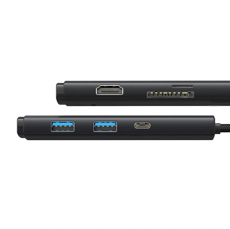 Hub 6W1 Baseus Lite Series Usb-C Do 2X Usb 3.0 + Usb-C + Hdmi + Sd/Tf (Czarny)