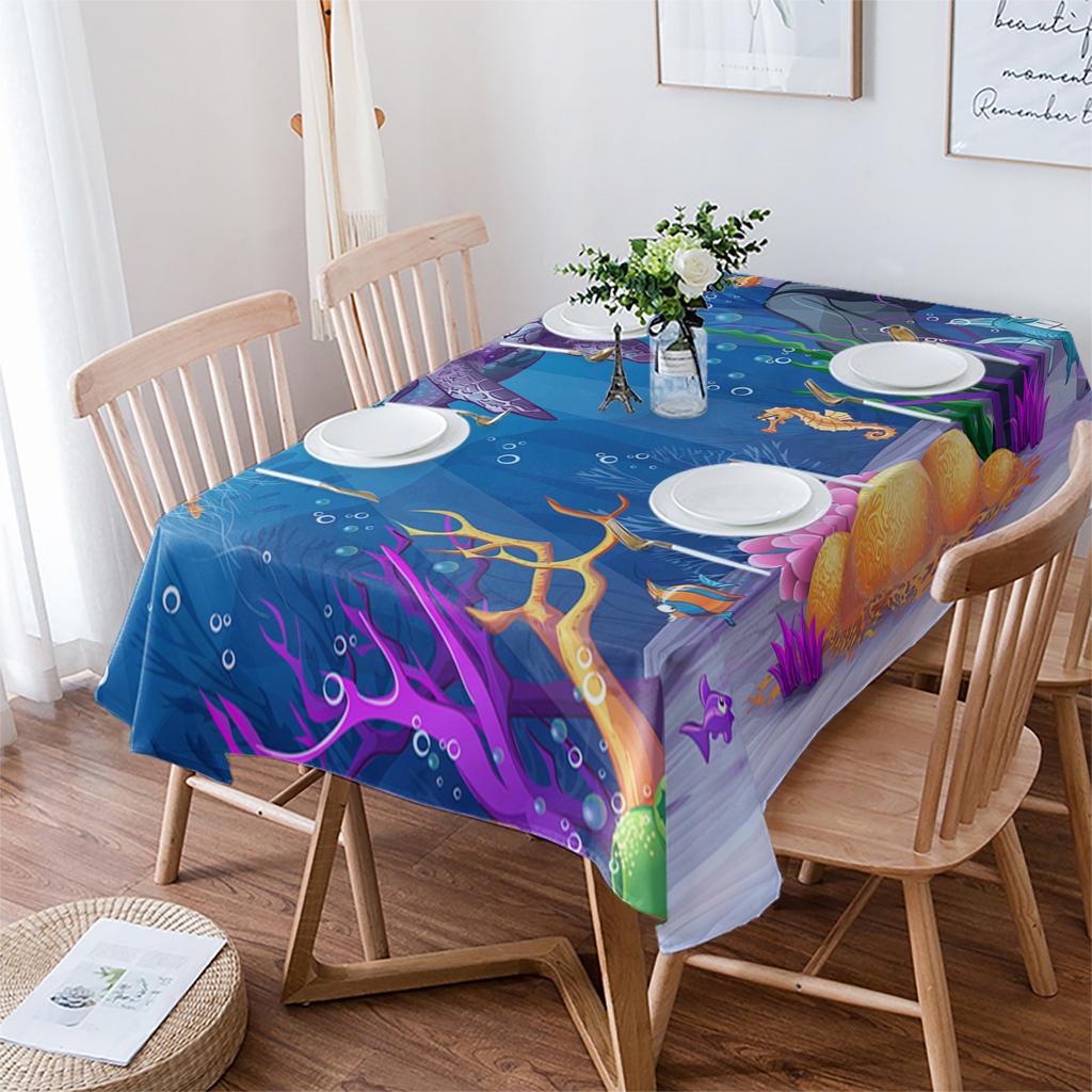Ocean Turtle Seahorse Coral Cartoon Tablecloth Holiday Decor Waterproof Rectangular Tablecloths Wedding Decor Table Cover