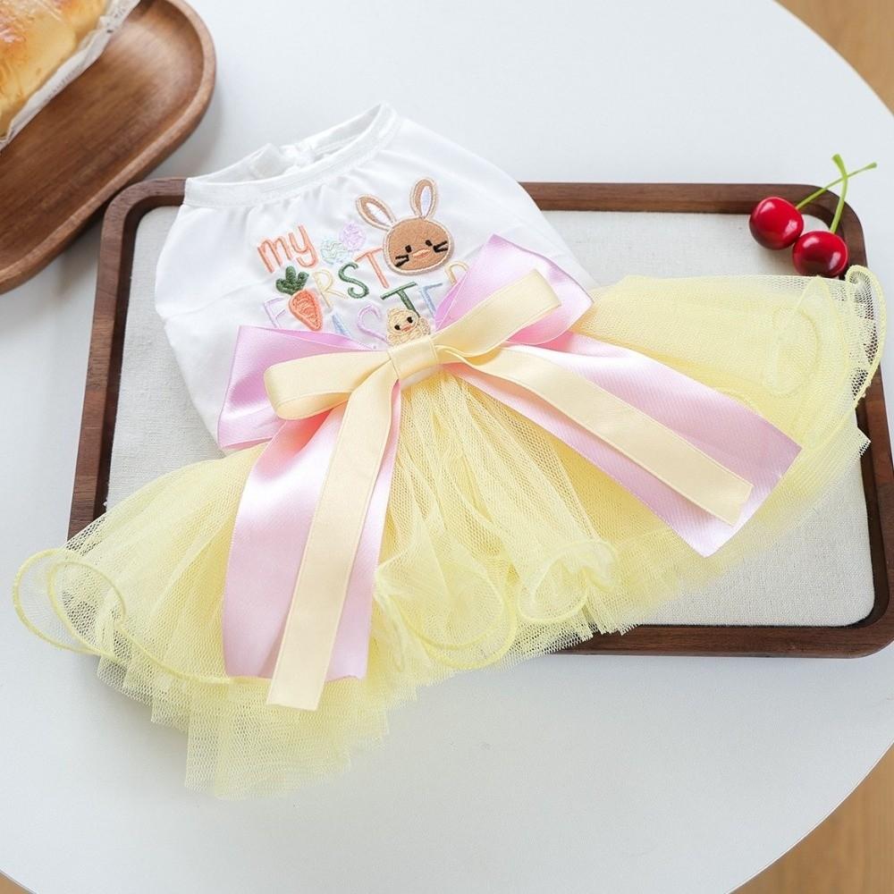 Bowknot Easter Dog Puffy Skirt Rabbit Pattern Breathable Pet Princess Dress Tutu Style Soft Pet Spring Dress Small Dogs