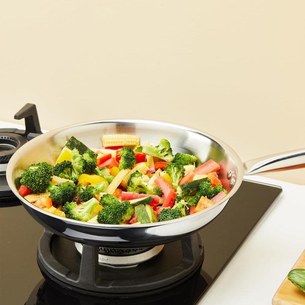 Triply Stainless Steel 2 Piece Cookware Set (Kadhai/Wok with Lid-24 Cm, Fry Pan-24 Cm) Induction and Gas Stove Compatible
