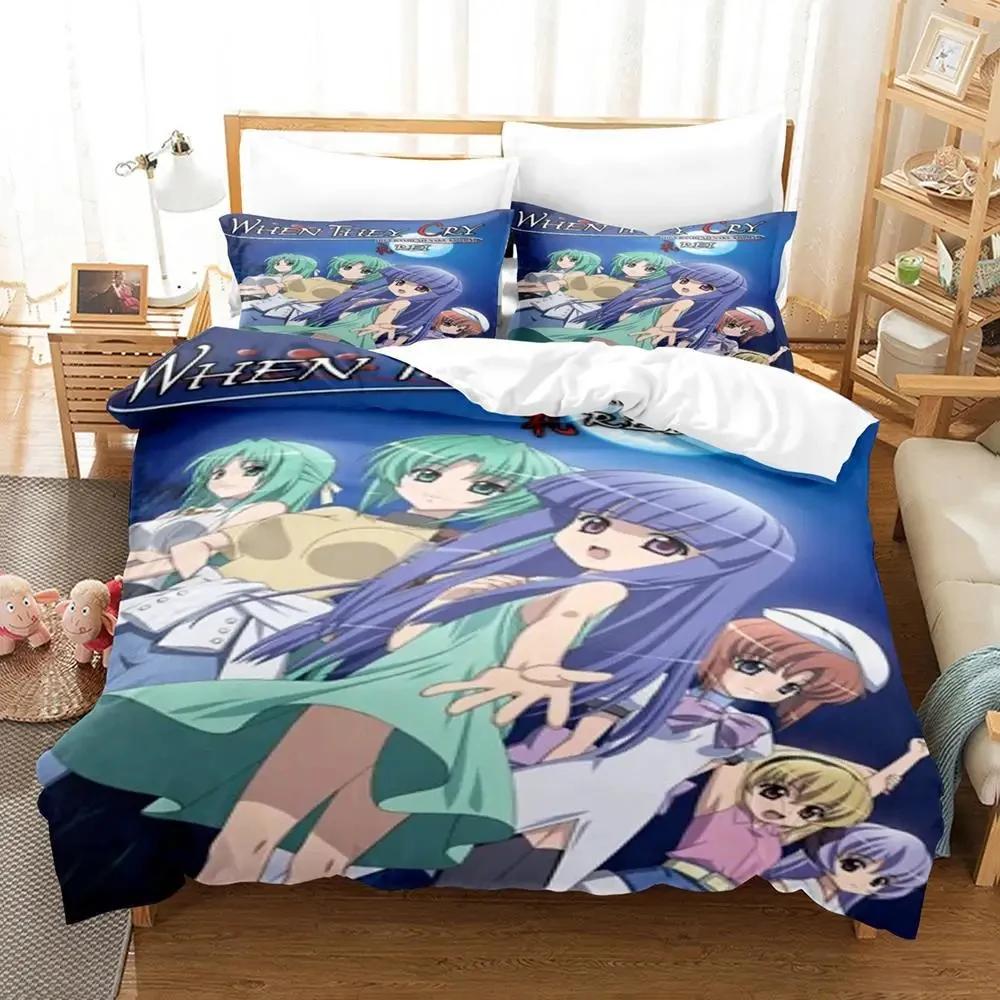 

3D Anime Higurashi When They Cry Bedding Set Duvet Cover Bed Set Quilt Cover Pillowcase Comforter King Queen Size Boys Adult EU single(135x200cm)