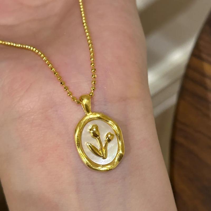 New in fashion glossy tulip flower necklace for women light luxury fritillariae small flower collar chain  gifts