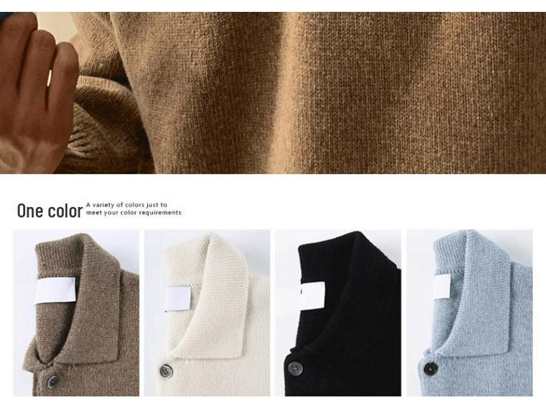 Suéter Polo Masculino de Alta Qualidade Estilo Coreano Cor Sólida - Tricô Casual Tendência com Gola para Outono