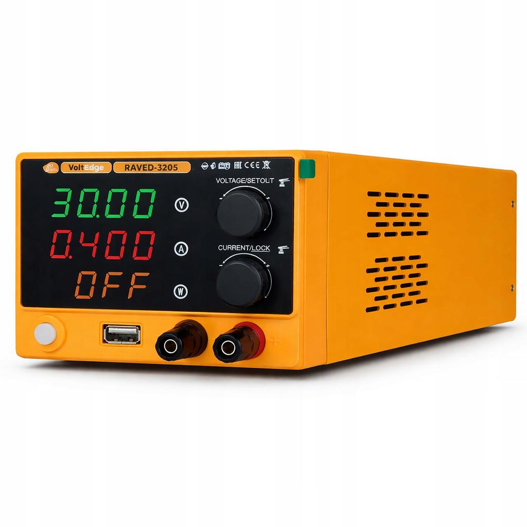 Rosfix VoltEdge RAVED-3205 – Labor-DC-Netzteil | 0-32V | 0-5A | USB QC 18W | Kompakt | Digitalanzeige | CV/CC
