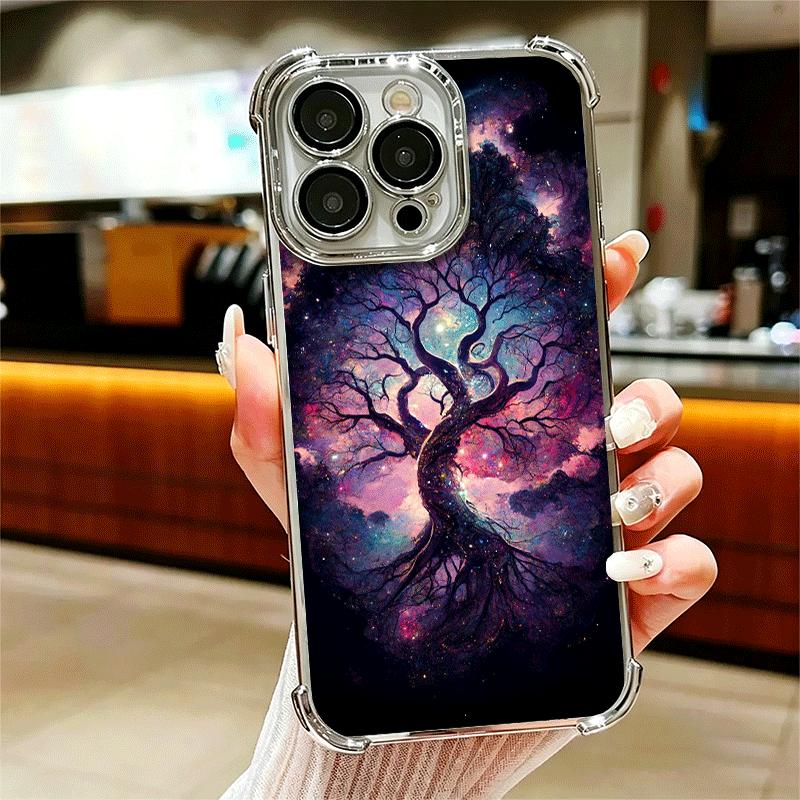 Tree of Life Space Soft Phone Case For iPhone 15 16 17 Air 14 Pro Max 16E Plus 13 12 Mini Plating Anti-Fall Fundas