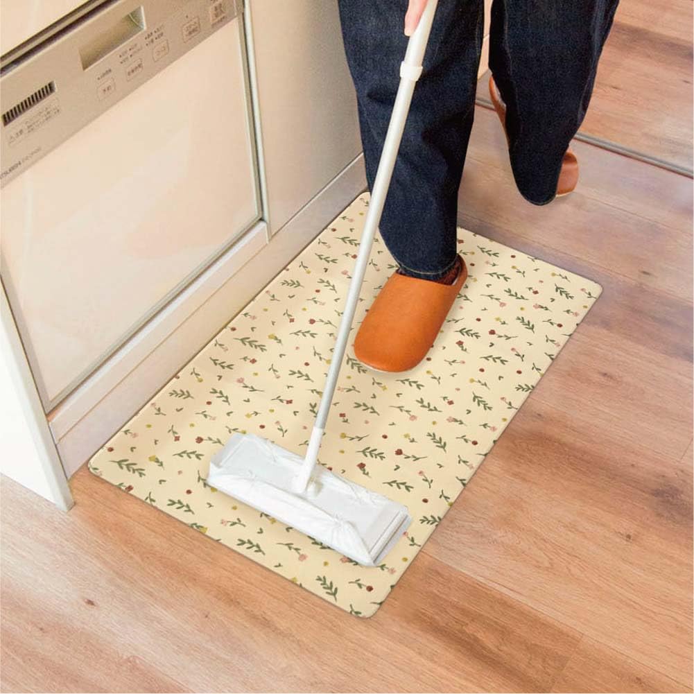 Okato Wipeable Kitchen Flower 75cm Wide x 45cm Deep x No Need to Worry About Water or Oil Stains Mat, Water-Repellent, Pattern, 0.6cm Thick,