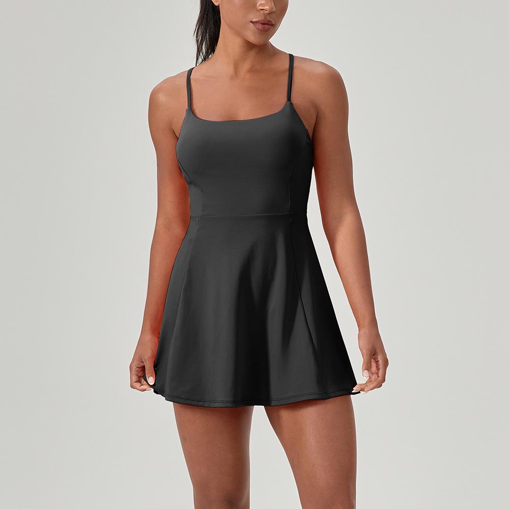 Abito da Tennis Fitness Estivo da Donna con Imbottiture sul Seno - Sensazione Nuda, Tuta-Gonna Asciugatura Rapida