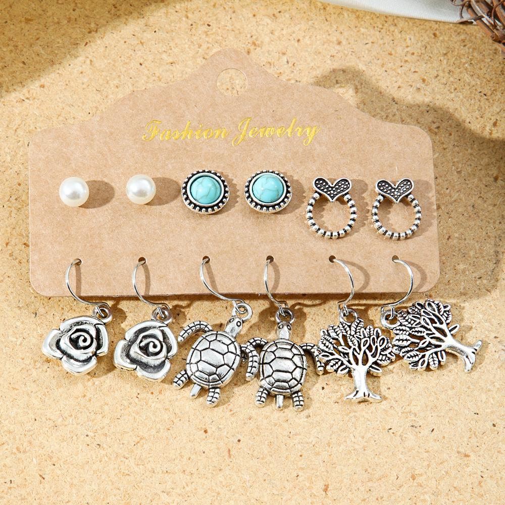 

54 пары этнических серег-гвоздиков в стиле бохо, винтажные серебряные серьги-капли, набор для заявления, геометрический дизайн с животными, для повседневной носки, украшения для вечеринок