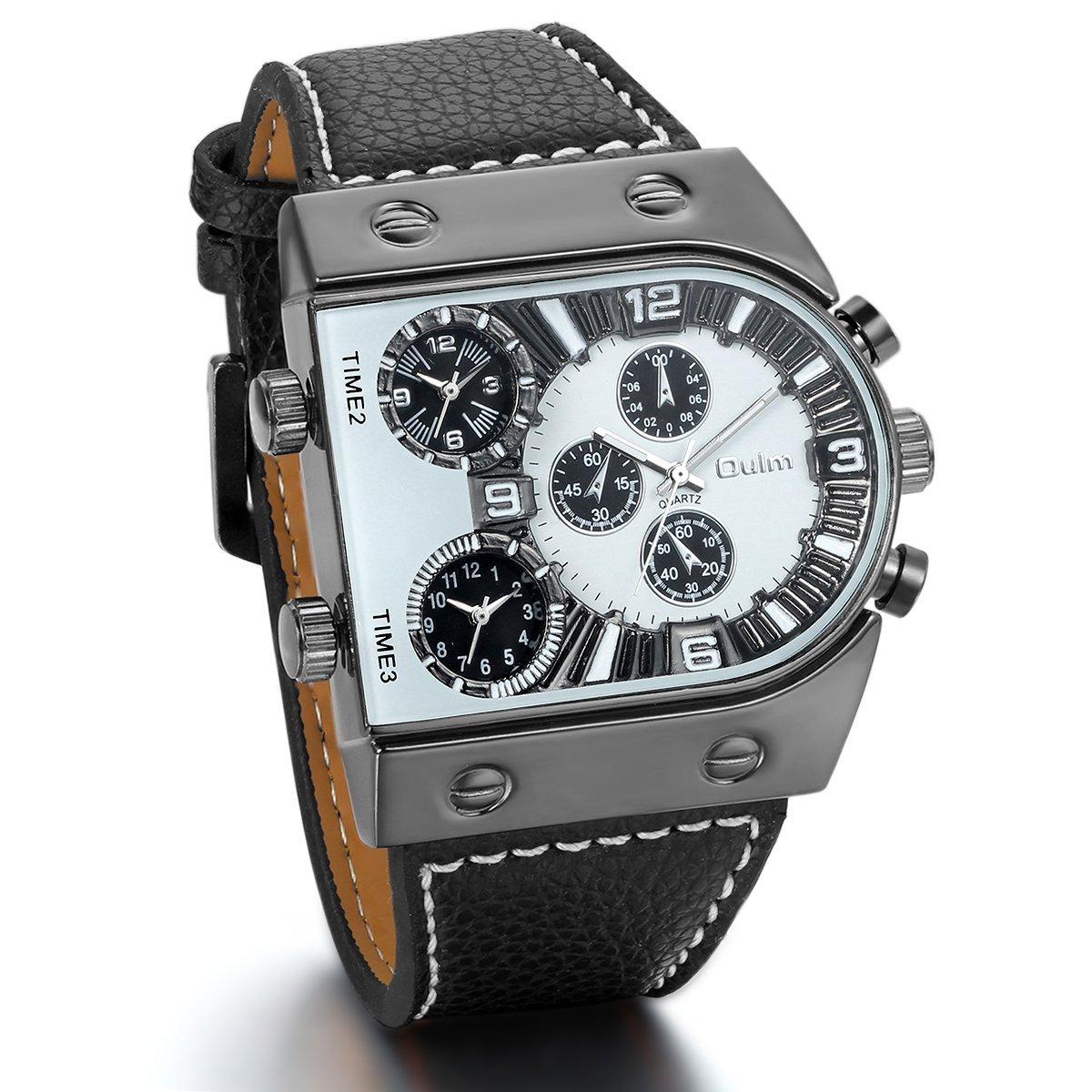 JewelryWe Men s Waterproof Japanese Quartz Analog Sport Watch with PU Leather Band, White