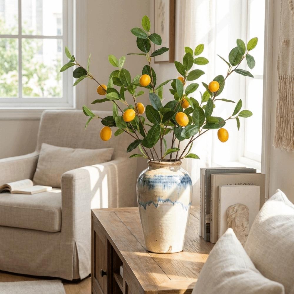 Real Touch 3 Forked Lemon Branches Realistic Artificial Plant Artificial Lemon Branches Home Decor