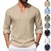 T-shirt décontracté à manches longues et col en V ample en lin pour homme