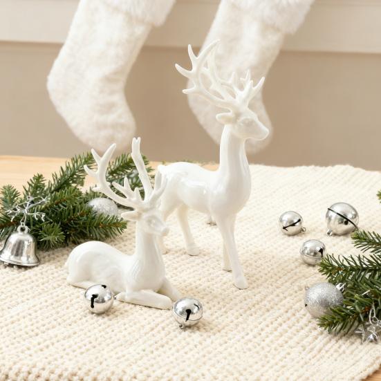 2/4Pcs Christmas Reindeer Statue Standing Sitting Elk Silhouette Figurine Deer Sculpture Home Office Desktop Decoration Ornament