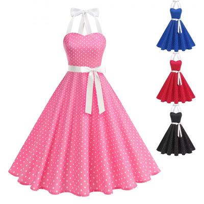 Retro Hepburn-Style Halter Neck Printed Dress