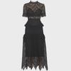 Black Retro Lace Embroidered High Waist Maxi Dress