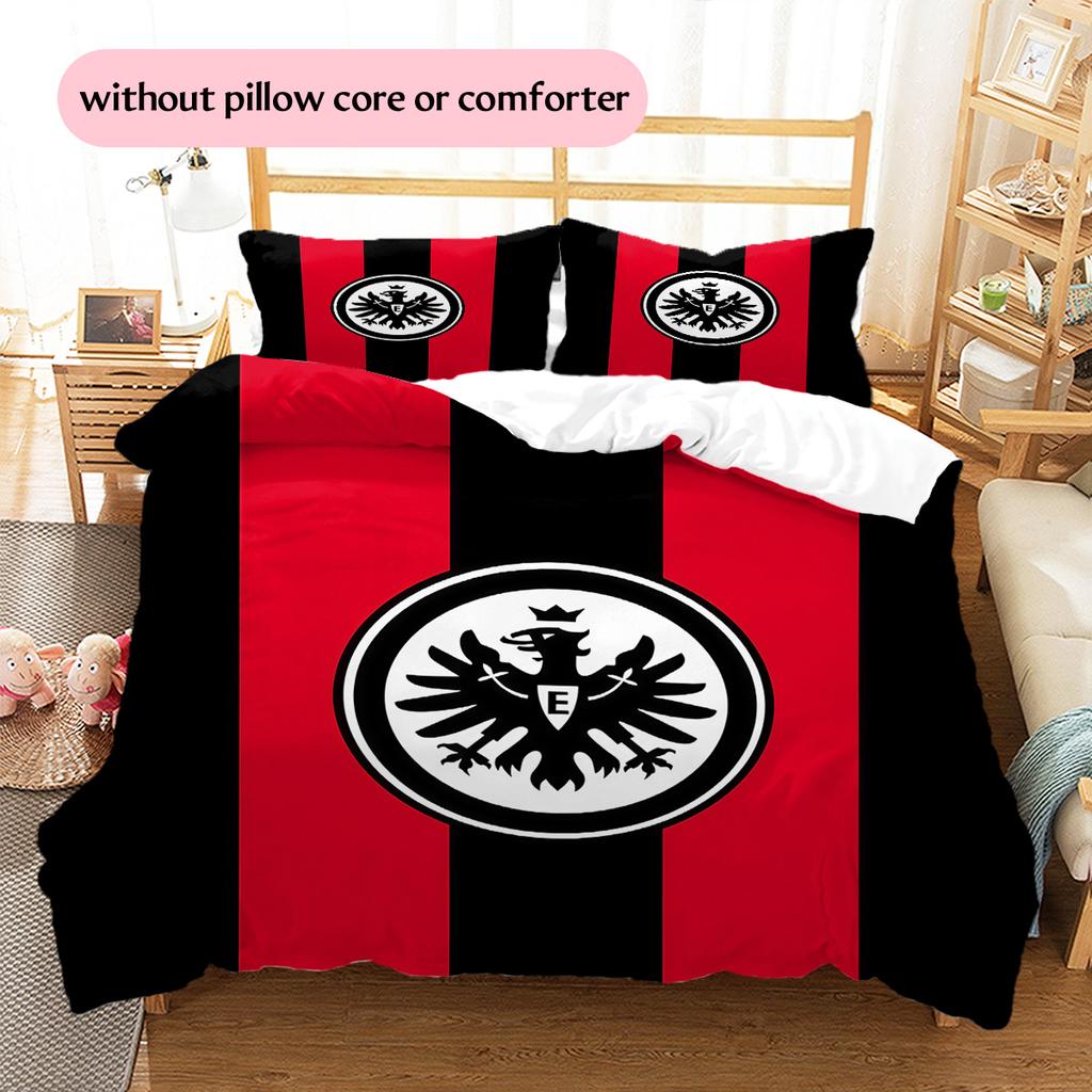 Black‑Red Eintracht Frankfurt Pattern Bedding Quilt Set Home Decoration Gift (1 * duvet cover + 2 * pillowcase without core).xwn
