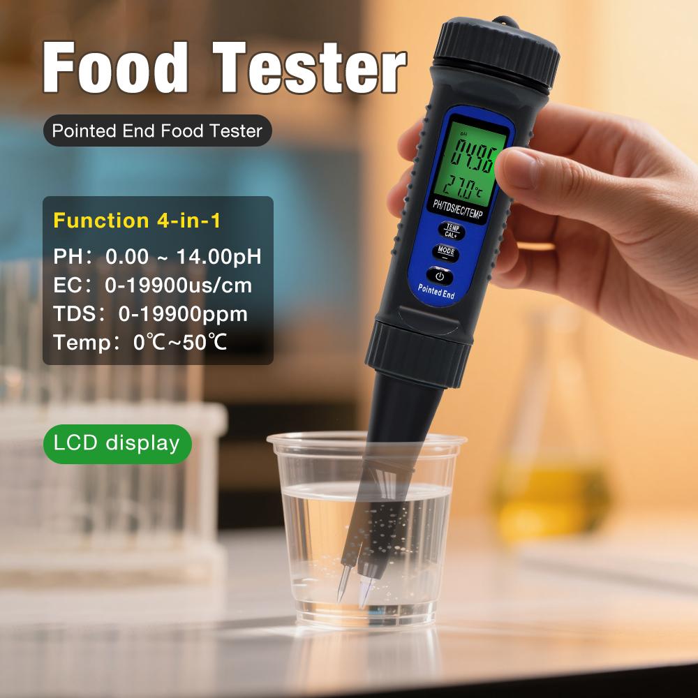 New Digital Food PH Meter 4 in 1 LCD Display EC TDS Temp PH Meter Soil Tester PH Tester for Fruits Drinks Cheese Dough