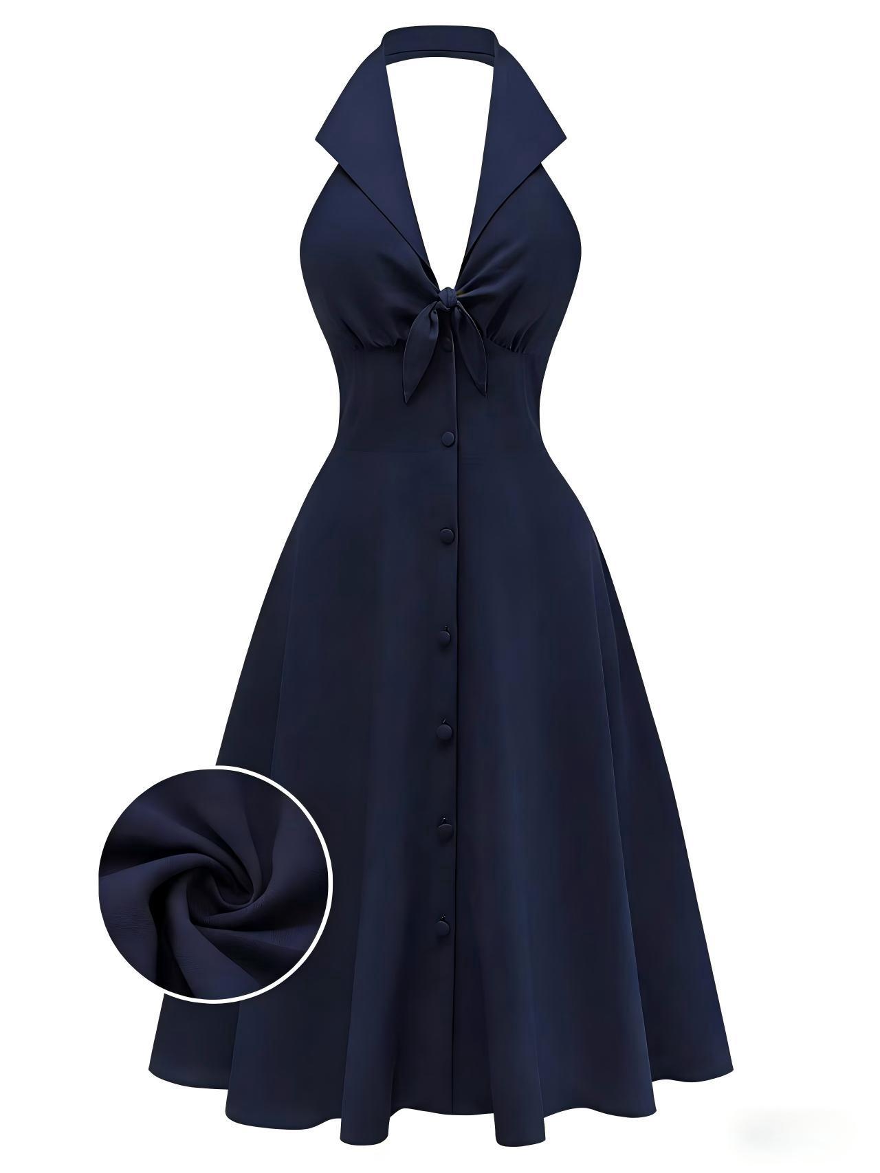 

Elegant V-neck Lace-up Bow Halter Dress for Women L темно-синього кольору