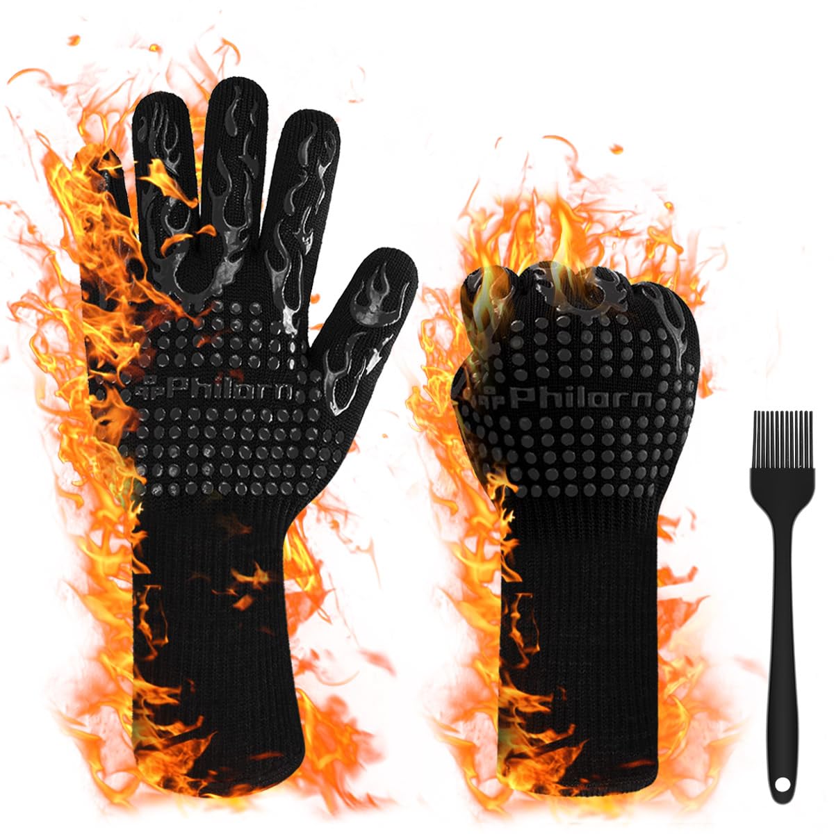 

PHILORN Five-Finger Potholders, Heat-Resistant Mitts, Gloves for Barbecuing, Cooking, and More, Heat-Resistant up to 800°C (Instant Temperature),