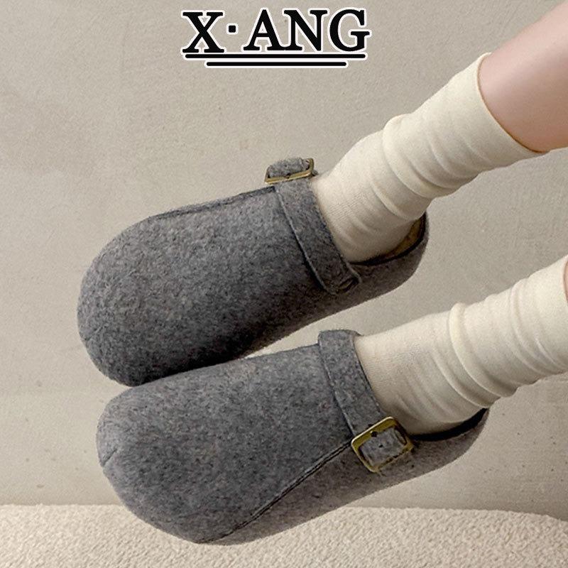 

Версия из коровьей кожи на толстой подошве, бархатные детские осенне-зимние новые хлопковые туфли на одной педали, с закрытым носком, уличные тапочки 40