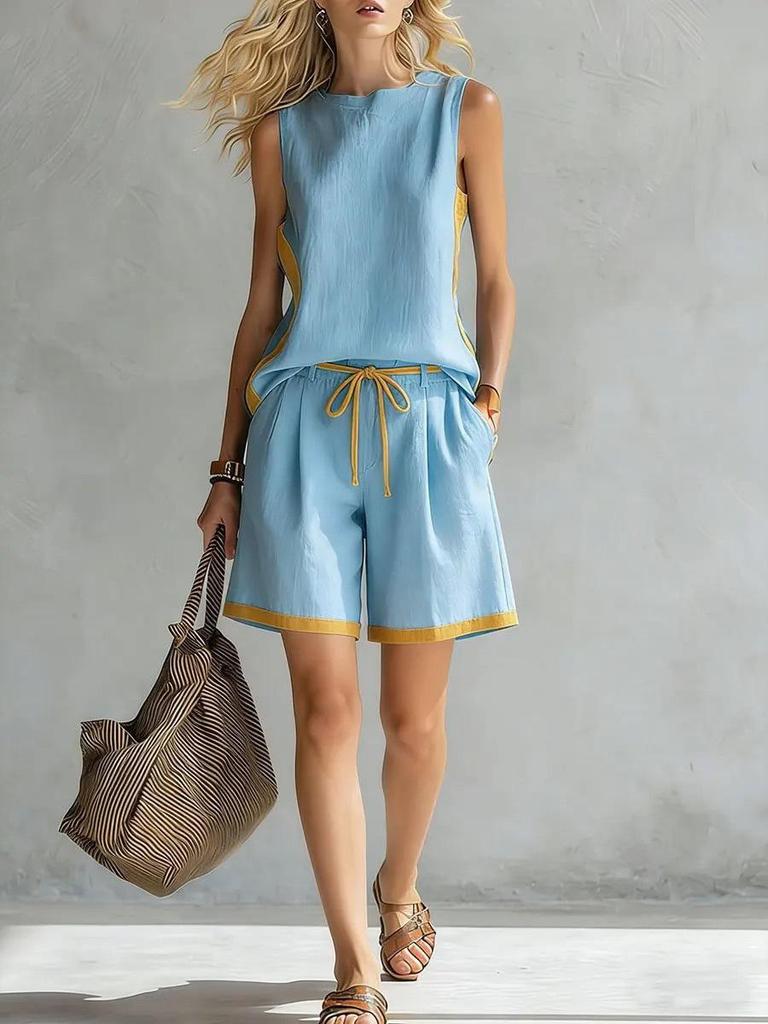 New Style Women's Solid Color Vest and Casual Shorts - Fashionable and Trendy