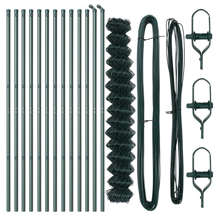 VidaXL Clôture en grillage avec 13 poteaux 1,6x25 m en acier galvanisé vert 3351093