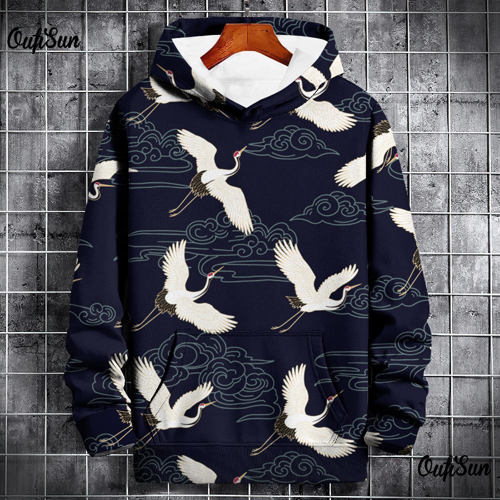 Animal Hoodies For Men 3d Crane Print High-Quality Men Clothing Daily Casual Long Sleeved Loose Oversized Pullover Harajuku Tops