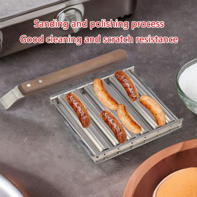 Stainless Steels Hot Dog Roller Sausage Roller BBQ Sausage Roller Rack Anti Scald Barbecue Sausage Roller 6 Roller