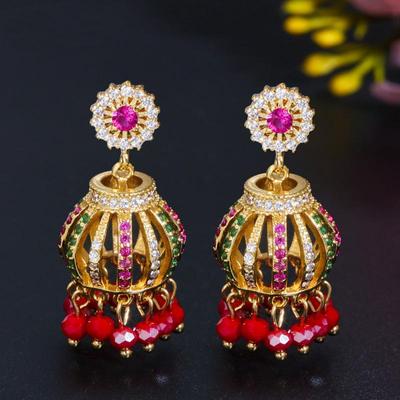 WWJ Chinesischer Stil Laternen Design Zirkonia Quaste Goldfarben Handgefertigte Ohrringe