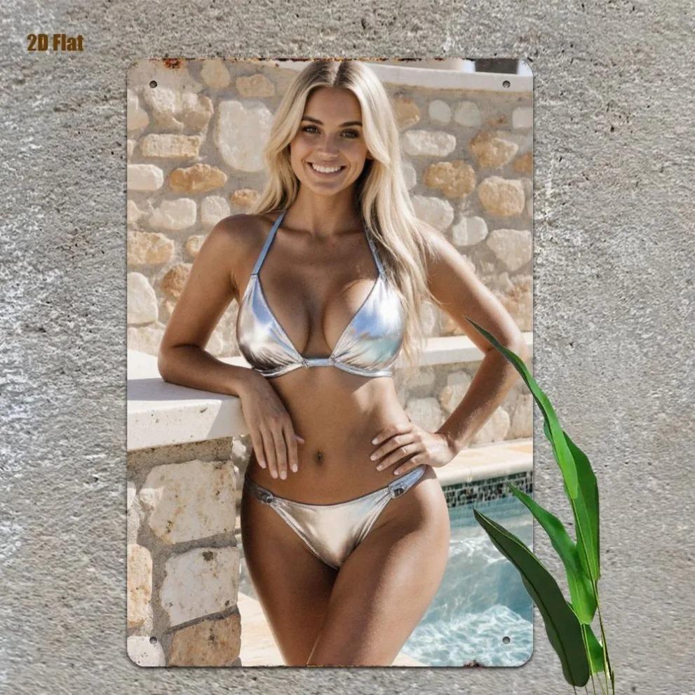 Vintage Bikini Mädchen Metallwandkunst Dekoration für Badezimmer Wohnzimmer Terrassenwanddekoration