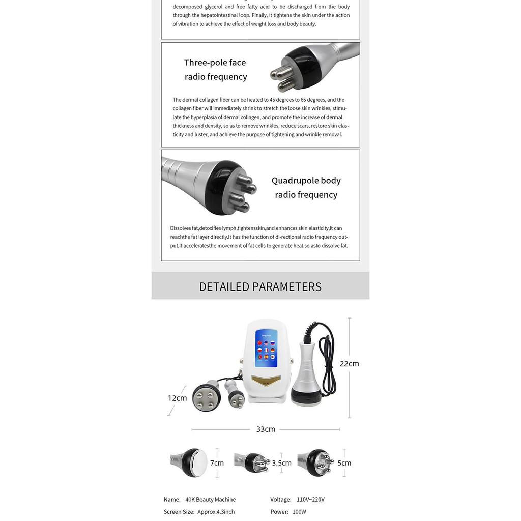 40K 4‑1 Ultrasonic RF Body Facial Care Massager Multipolar Skin Tightening Lifting Body Contouring Home Beauty Machine