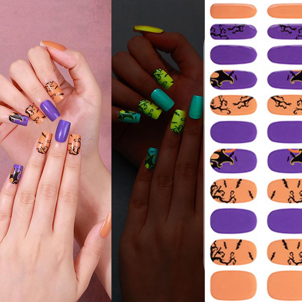 Halloween Nails Stickers Nails Polish Strips Semi Cured Gels Nails Strips Manicures Stickers Full Nails Wrap for Woman