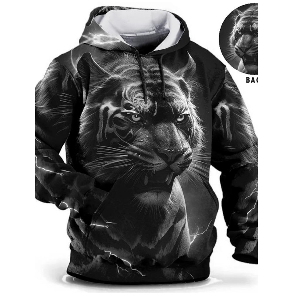 Vintage Tiger Men's Hoodie 3d Print Tops Fashion Animal Graphics Long Sleeve Men Oversized Streetwear Tees